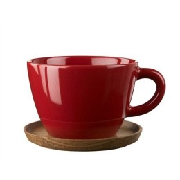 Höganäs Keramik tea mug 50cl apple red with oak saucer
