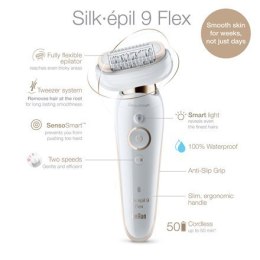 Braun DEPILATOR SES9300 Silk-epil 9 Flex Operating time 50 min, Cordless, Number of speeds 2, White