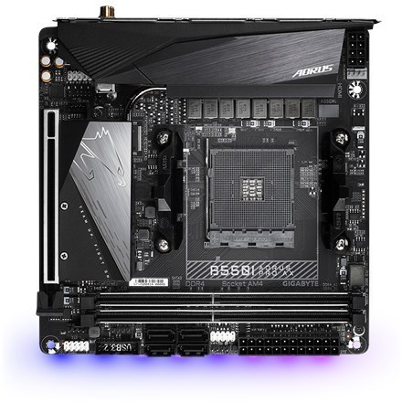 Gigabyte | B550I AORUS PRO AX 1.0 | Processor family AMD | Processor socket AM4 | DDR4 DIMM | Memory slots 2 | Chipset AMD B | M Gigabyte | B550I AORUS PRO AX 1.0 | Processor family AMD | Processor socket AM4 | DDR4 DIMM | Memory slots 2 | Chipset AMD B | M
