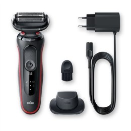 Braun Shaver 50-R1200s Cordless, Charging time 1 h, Lithium Ion, Number of shaver heads/blades 3, Black/Red, Wet & Dry