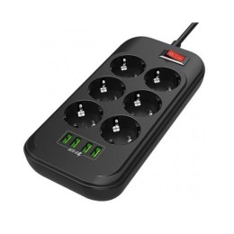 ColorWay CW-CHE64B Power Socket Colorway:6 plugs/4USB Black 2M