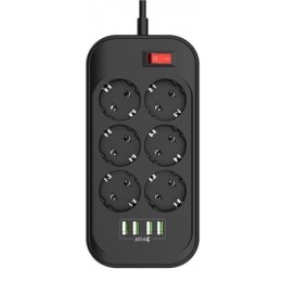 ColorWay CW-CHE64B Power Socket Colorway:6 plugs/4USB Black 2M