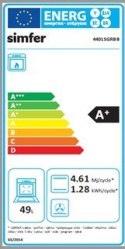 Simfer | Kuchenka | 4401SGRBB | Typ płyty gazowej | Typ piekarnika gazowy | Biały | Szerokość 50 cm | Głębokość 55 cm | 49 L