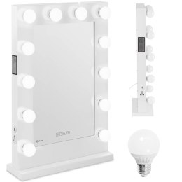 Lustro kosmetyczne do makijażu wizażu z oświetleniem i głośnikiem 12 żarówek LED BT USB 78x50 cm