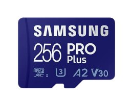 Samsung PRO PLUS UHS-I 256 GB, microSDXC Memory Card, Flash memory class U3, V30, A2, SD adapter