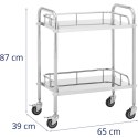 Wózek laboratoryjny zabiegowy STAL 2 półki 2 uchwyty 65 x 39 x 87 cm