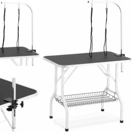 Stół groomerski do strzyżenia psów składany z półką 70 kg 910 x 610 mm 2 smycze - biały