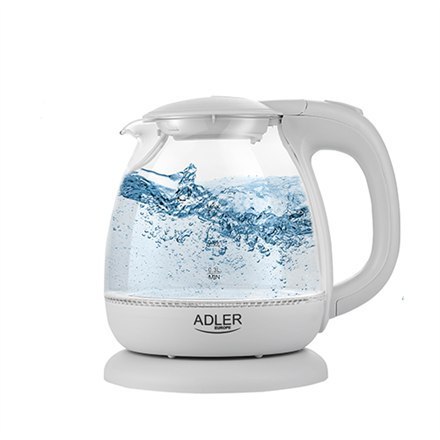 Adler | Kettle | AD 1283G | Standard | 1100 W | 1 L | Plastic/Glass | 360° rotational base | Grey