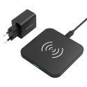 Ładowarka bezprzewodowa Qi 10W do telefonu słuchawek i ładowarka sieciowa QC3.0 + kabel USB - microUSB 1.2m czarny