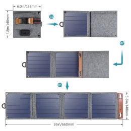 Ładowarka solarna do telefonu turystyczna z USB 14W rozkładana szara