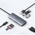 Wielofunkcyjny HUB USB Typ C - 3xUSB czytnik kart SD i TF HDMI 4K 7w1 szary