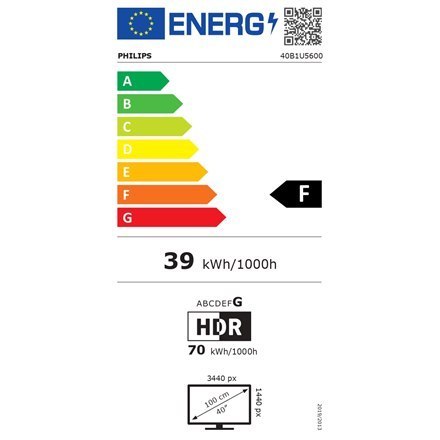 Philips | 40B1U5600/00 | 40 " | IPS | WQHD | 21:9 | 4 ms | 500 cd/m² | Black | HDMI ports quantity 1 | 120 Hz