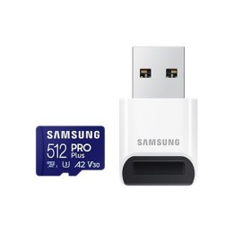 Samsung | PRO Plus microSD Card with USB Adapter | 512 GB | MicroSDXC | Flash memory class U3, V30, A2