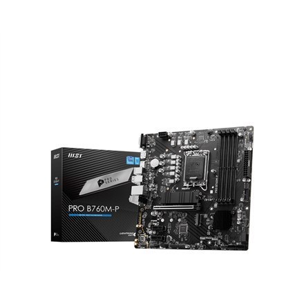 MSI | PRO B760M-P | Rodzina procesorów Intel | Gniazdo procesora LGA1700 | DDR5 DIMM | Gniazda pamięci 4 | Obsługiwane interfejs