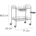 Wózek laboratoryjny zabiegowy kosmetyczny ze stali 2 półki 1 szuflada 71 x 63 x 85.5 cm 20 kg