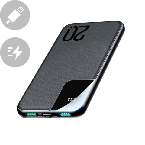 Powerbank 10000mAh 20W Quick Charge 2xUSB 1xUSB-C czarny