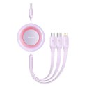 Bright Mirror 2 kabel przewód 3w1 USB Typ A microUSB + Iphone Lightning + USB-C 3.5A 1.1m fioletowy