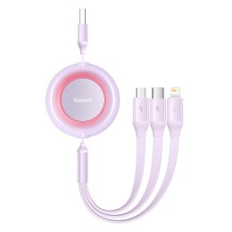 Bright Mirror 2 kabel przewód 3w1 USB Typ A microUSB + Iphone Lightning + USB-C 3.5A 1.1m fioletowy