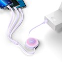 Bright Mirror 2 kabel przewód 3w1 USB Typ A microUSB + Iphone Lightning + USB-C 3.5A 1.1m fioletowy