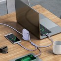 Kabel przewód zwijany 3w1 USB-C microUSB Iphone Lightning 1.7m fioletowy