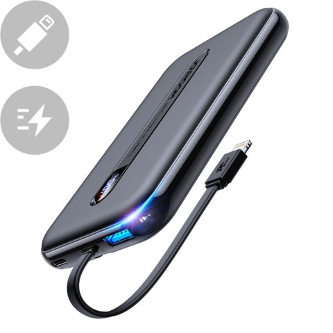 Powerbank z wbudowanym kablem Iphone Lightning 10000mAh PD QC3.0 czarny