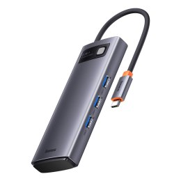 Stacja dokująca HUB 6w1 USB-C 3xUSB 3.2 1xPower Delivery czytnik kart SD 1 x czytnik kart TF szary