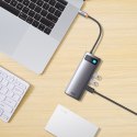 Stacja dokująca HUB 7w1 USB-C 2xHDMI 3xUSB 3.2 1xPower Delivery RJ-45 Ethernet szary