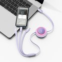 Zwijany kabel przewód 3w1 USB-C microUSB + Iphone Lightning + USB-C 3.5A 1.1m fioletowy