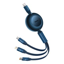 Zwijany kabel przewód 3w1 USB-C microUSB + Iphone Lightning + USB-C 3.5A 1.1m niebieski