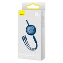 Zwijany kabel przewód 3w1 USB-C microUSB + Iphone Lightning + USB-C 3.5A 1.1m niebieski