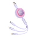 Zwijany kabel przewód 3w1 USB microUSB + Iphone Lightning + USB-C 66W 1.1m fioletowy