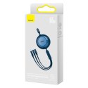 Zwijany kabel przewód 3w1 USB microUSB + Iphone Lightning + USB-C 66W 1.1m niebieski