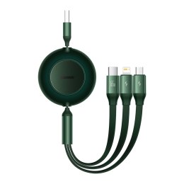 Zwijany kabel przewód 3w1 USB microUSB + Iphone Lightning + USB-C 66W 1.1m zielony