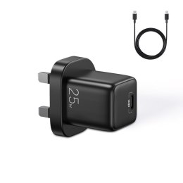 Mała szybka ładowarka zasilacz USB-C PD 5-12V 25W wtyczka UK + kabel 100cm - czarny