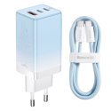 Szybka ładowarka sieciowa GaN 2x USB-C / USB 65W QC PD - niebieski