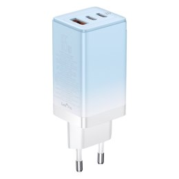 Szybka ładowarka sieciowa GaN 2x USB-C / USB 65W QC PD - niebieski