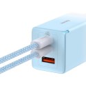 Szybka ładowarka sieciowa GaN 2x USB-C / USB 65W QC PD - niebieski