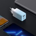 Szybka ładowarka sieciowa GaN 2x USB-C / USB 65W QC PD - niebieski