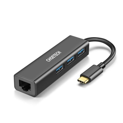 Wielofunkcyjny HUB 4w1 USB-C na 3x USB 3.0 / Ethernet RJ-45 - szary