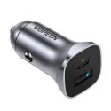 Szybka ładowarka samochodowa USB-A i USB-C 30W PD PPS - szara