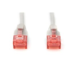 Digitus | Patch cord | CAT 6 U-UTP Kabel węższy | 2 m | Szary | Modułowy wtyk RJ45 (8/8) | Przezroczysty czerwony kolorowy kone