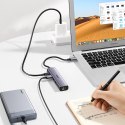 Wielofunkcyjny adapter HUB rozdzielacz USB-C - 3x USB Ethernet RJ-45 USB-C PD szary