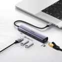 Wielofunkcyjny adapter HUB rozdzielacz USB-C - 3x USB Ethernet RJ-45 USB-C PD szary