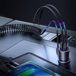 3w1 Szybka ładowarka samochodowa z kablem USB-C 1.5m 17W czarny