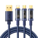 3w1 kabel przewód USB - USB-C / Lightning / micro USB 3.5 A 1.2m niebieski