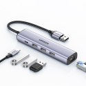 Wielofunkcyjny HUB adapter rozdzielacz USB 3.0 - 3x USB Ethernet RJ-45 USB-C PD szary