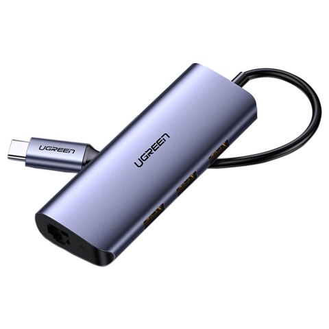 Wielofunkcyjny HUB adapter rozdzielacz USB-C - 3x USB Ethernet RJ-45 micro USB szary