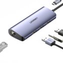 Wielofunkcyjny HUB adapter rozdzielacz USB-C - 3x USB Ethernet RJ-45 micro USB szary