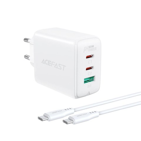 2w1 Ładowarka sieciowa 2x USB-C USB 65W + kabel USB-C biały