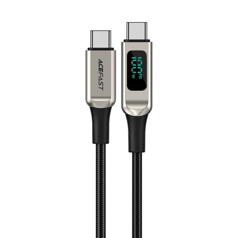 Kabel przewód w oplocie z ekranem LED USB-C 100W 20V 5A 2m srebrny